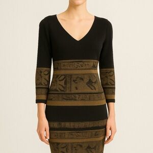 Stylish Black and Gold Patterned Mini Dress
